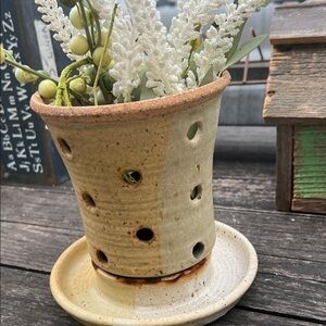 Handcrafted Beige Ceramic Planter with Saucer
